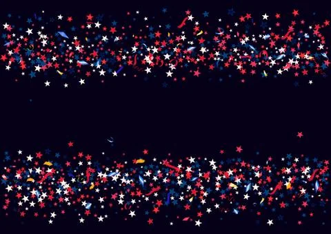 Abstract background with flying red blue silver stars confetti isolated. Blan Stock Illustration