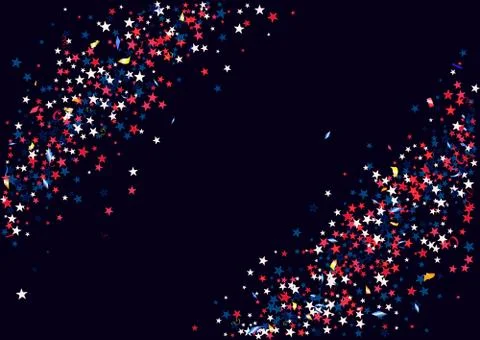 Abstract background with flying red blue silver stars confetti isolated. Blan Stock Illustration