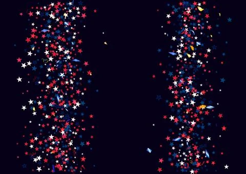 Abstract background with flying red blue silver stars confetti isolated. Blan Stock Illustration