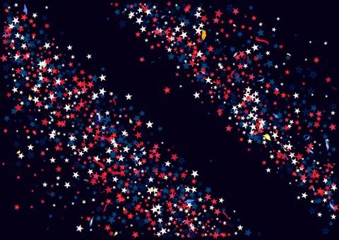 Abstract background with flying red blue silver stars confetti isolated. Blan Stock Illustration