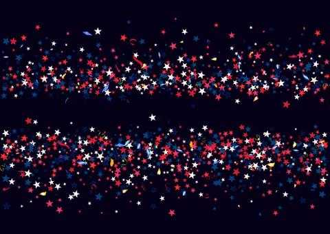 Abstract background with flying red blue silver stars confetti isolated. Blan Stock Illustration
