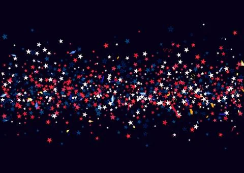 Abstract background with flying red blue silver stars confetti isolated. Blan Stock Illustration