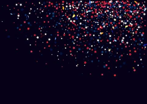 Abstract background with flying red blue silver stars confetti isolated. Blan Stock Illustration