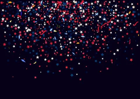 Abstract background with flying red blue silver stars confetti isolated. Blan Stock Illustration