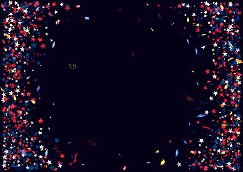 Abstract background with flying red blue silver stars confetti isolated. Blan Stock Illustration