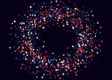 Abstract background with flying red blue silver stars confetti isolated. Blan Stock Illustration