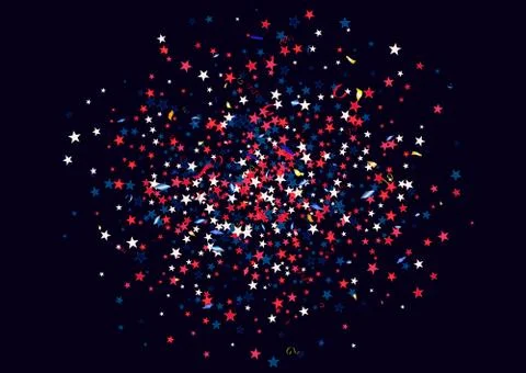 Abstract background with flying red blue silver stars confetti isolated. Blan Stock Illustration