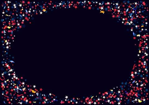Abstract background with flying red blue silver stars confetti isolated. Blan Stock Illustration