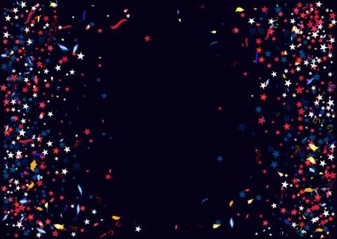 Abstract background with flying red blue silver stars confetti isolated. Blan Stock Illustration