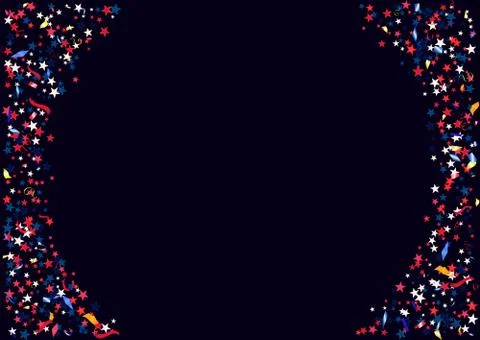 Abstract background with flying red blue silver stars confetti isolated. Blan Stock Illustration