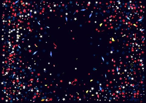 Abstract background with flying red blue silver stars confetti isolated. Blan Stock Illustration