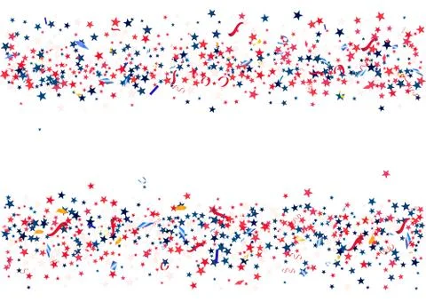 Abstract background with flying red blue silver stars confetti isolated. Blan Stock Illustration