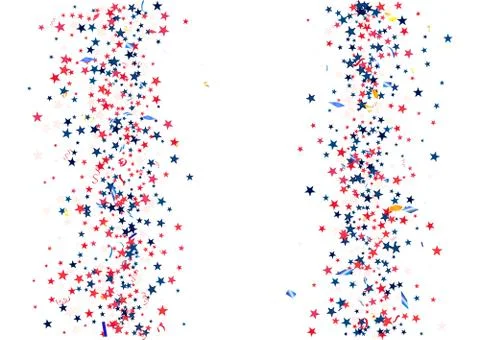 Abstract background with flying red blue silver stars confetti isolated. Blan Stock Illustration