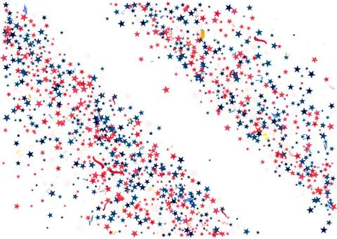 Abstract background with flying red blue silver stars confetti isolated. Blan Stock Illustration