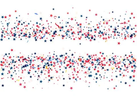 Abstract background with flying red blue silver stars confetti isolated. Blan Stock Illustration