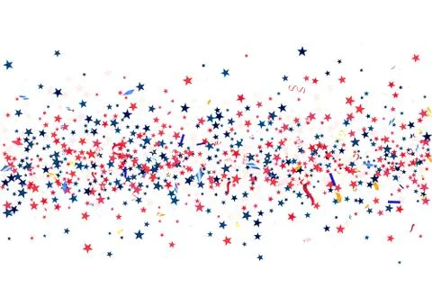 Abstract background with flying red blue silver stars confetti isolated. Blan Stock Illustration