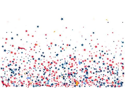 Abstract background with flying red blue silver stars confetti isolated. Blan Stock Illustration