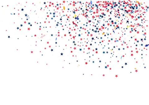 Abstract background with flying red blue silver stars confetti isolated. Blan Stock Illustration