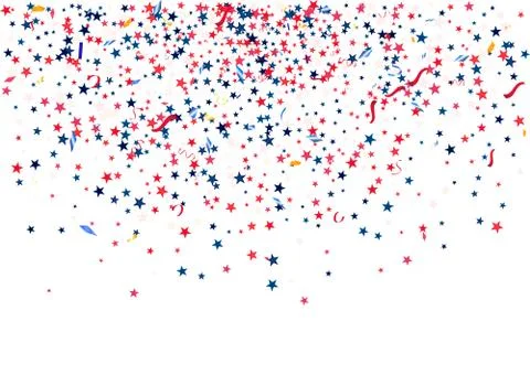 Abstract background with flying red blue silver stars confetti isolated. Blan Stock Illustration