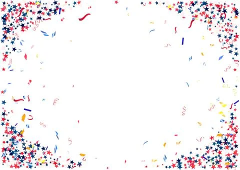 Abstract background with flying red blue silver stars confetti isolated. Blan Stock Illustration
