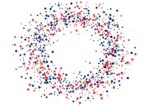 Abstract background with flying red blue silver stars confetti isolated. Blan Stock Illustration