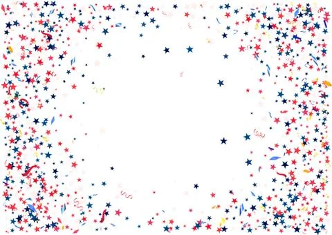 Abstract background with flying red blue silver stars confetti isolated. Blan Stock Illustration