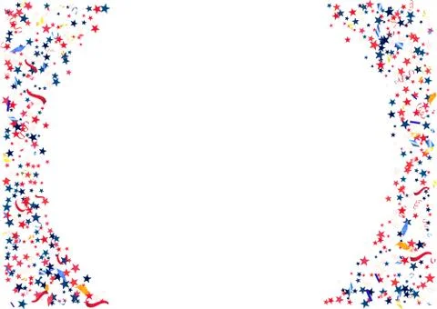 Abstract background with flying red blue silver stars confetti isolated. Blan Stock Illustration