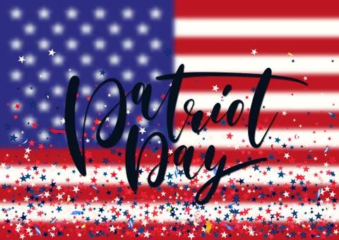 Abstract background with flying red blue silver stars confetti on usa flag ba Stock Illustration