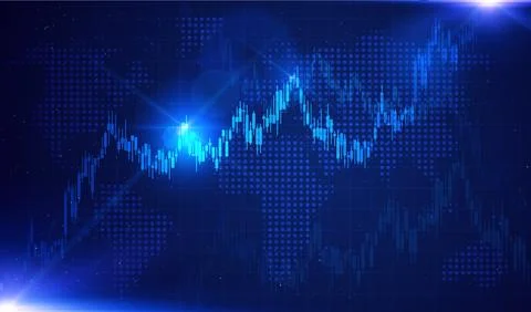 Abstract background with Forex charts, neon lights, glow effect, lens flare Illustrazione stock