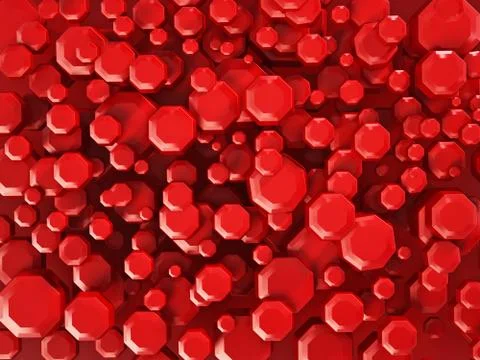 Abstract background formed with red octagonal shapes. 3D illustration Stock Illustration