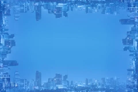 Abstract background frame of cityscape and space for copy with blue tone. Stock Photos