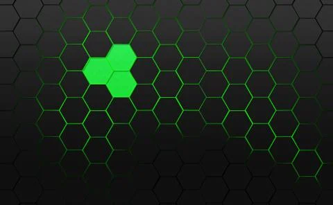 Abstract background. Frame filled with dark gray hexagons with green backgrou Stock Illustration