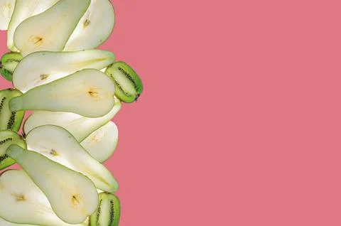 Abstract background with fresh pears and kiwi. Stock Photos