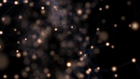 Abstract background, full of golden, orange dots, which are connected with blue Stock Footage 105823306