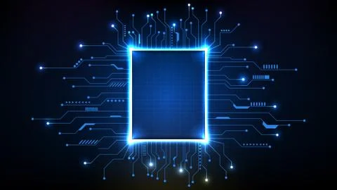 Abstract background of futuristic main core processor chips with circuit line Stockillustratie
