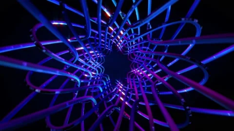 Abstract background futuristic round concentric structure running lights flashes Video stock 154846031
