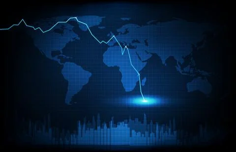 Abstract background of futuristic technology blue world maps and economy cris Stock Illustration