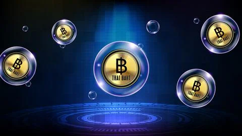 Abstract background of futuristic technology bubble glowing Thai Baht THB cur Stock Illustration