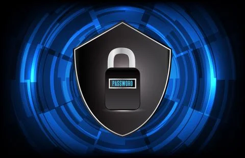 Abstract background of futuristic technology digital Padlock with shield, p.. Illustrazione stock