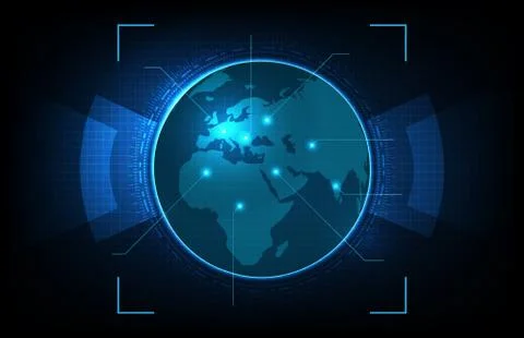 Abstract background of futuristic technology glowing digital globe world maps 스톡 일러스트