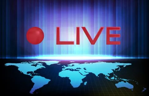 Abstract background of futuristic technology red live stream sign with world  Stock Illustration
