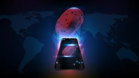 Abstract background of futuristic technology smart mobile phone with Fingerpr Stock Illustration