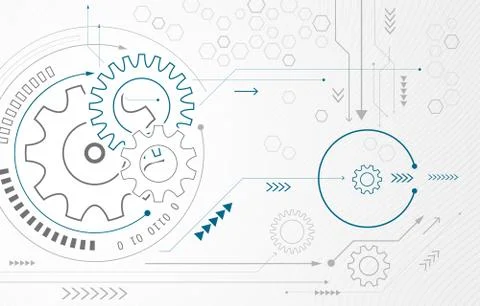 Abstract background with gear wheels. Vector technology concept with arrows a Illustrazione stock
