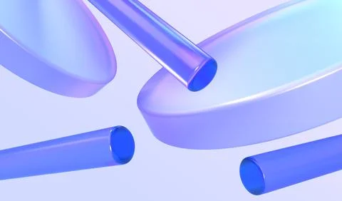 Abstract background with geometric 3d shapes. Flying tubes, cylinders or disks Stock-Illustration