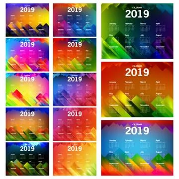 Abstract background with geometric and gradient mesh of Calendar 2019 Template Stock Illustration