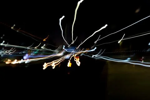 Abstract background with geometric elements and colorful lines on a black b.. Foto stock