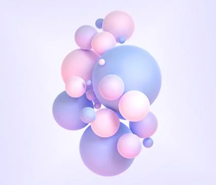 Abstract background with geometric spheres 3d render. Holographic balls with Ilustración de archivo