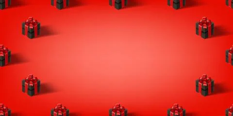 Abstract background with gift boxes with red bows. 3d vector 스톡 일러스트