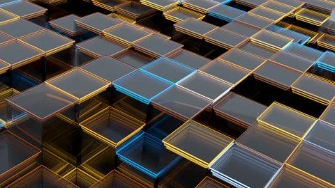 Abstract background of glass cubes with luminous edges Stock Illustration