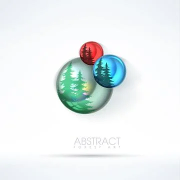Abstract background. Glass multicolored balls with reflection of spruce. Illustrazione stock